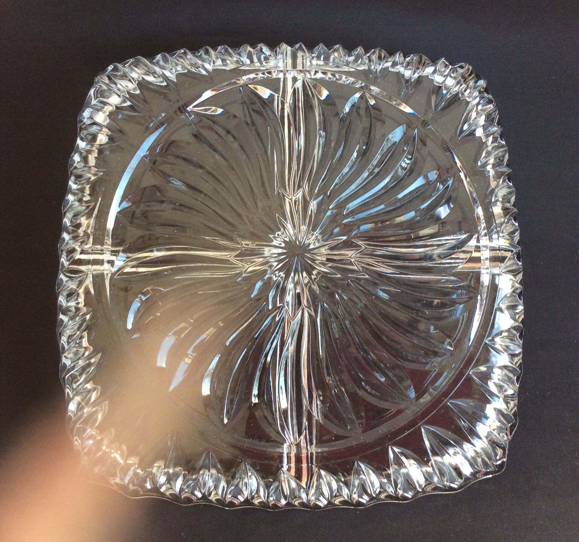 Ancien Plateau De Service Rond En Verre 3 Compartiments - Anse En étain/régule