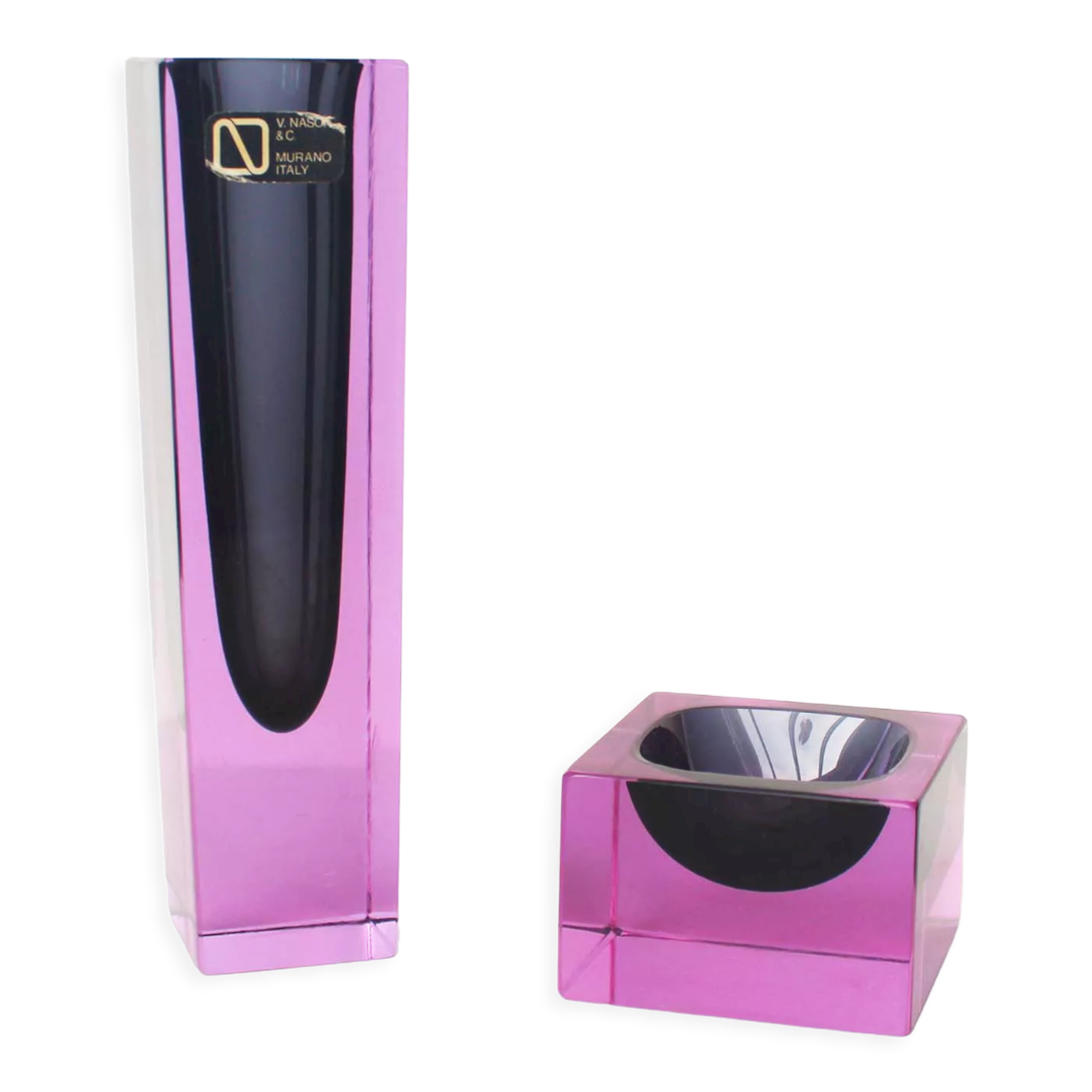 Murano Sommerso Facetted Vase & Bowl set