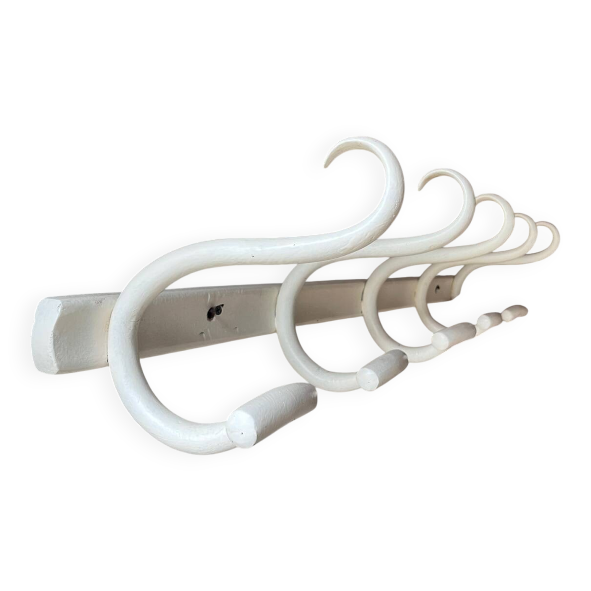 Long porte-manteau en bois courbé blanc