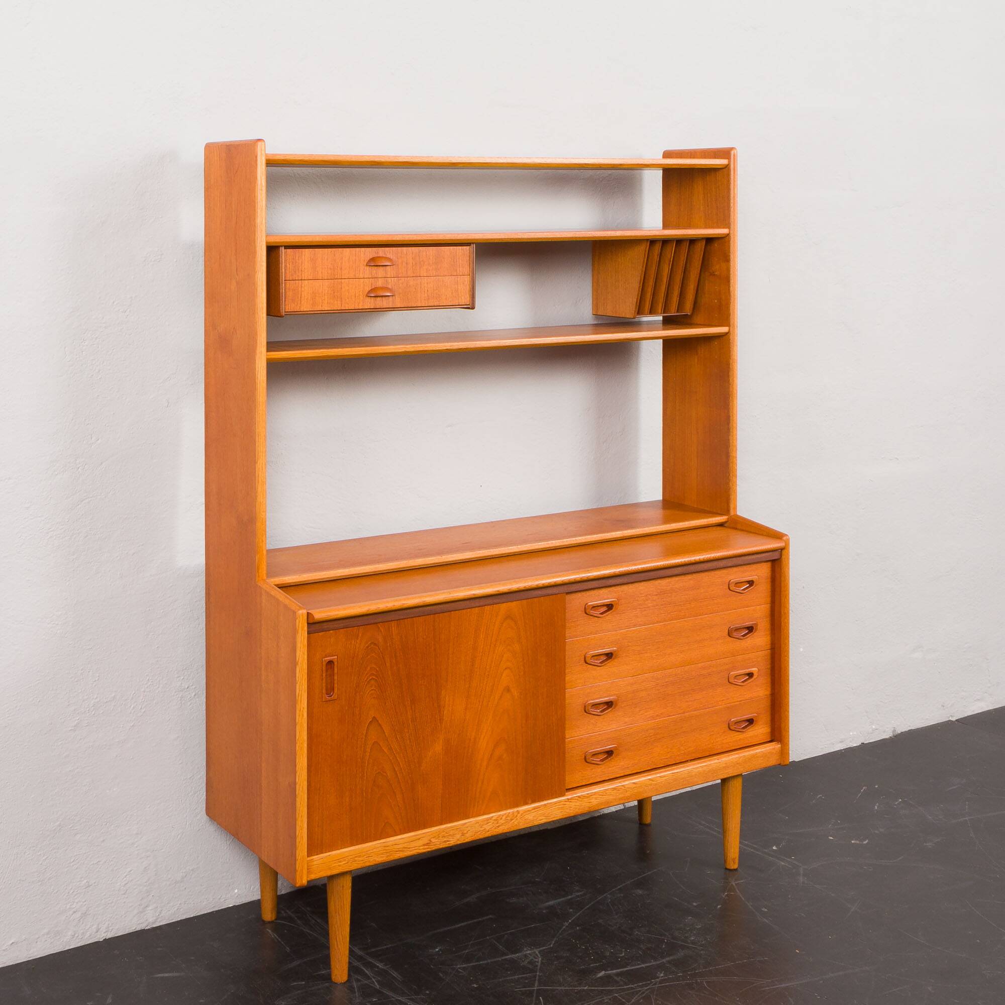 Danish vintage teak bookcase with a hidden desk, 1960s