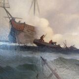 Large canvas, naval combat scene, post-revolutionary