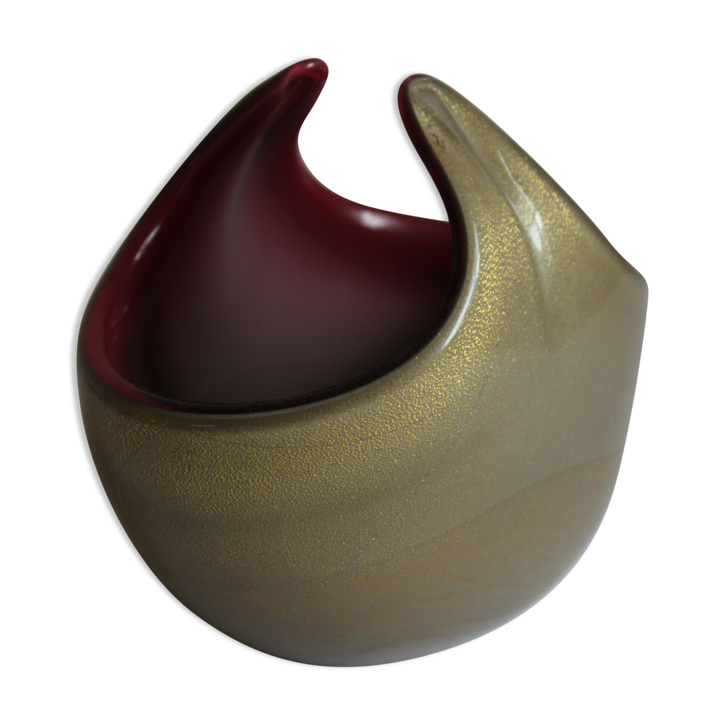 Horned aventurine and burgundy murano glass bowl, venice 1950s.