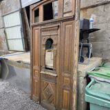 19th-century solid oak entrance door with three openings, including frame.