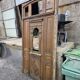 19th-century solid oak entrance door with three openings, including frame.