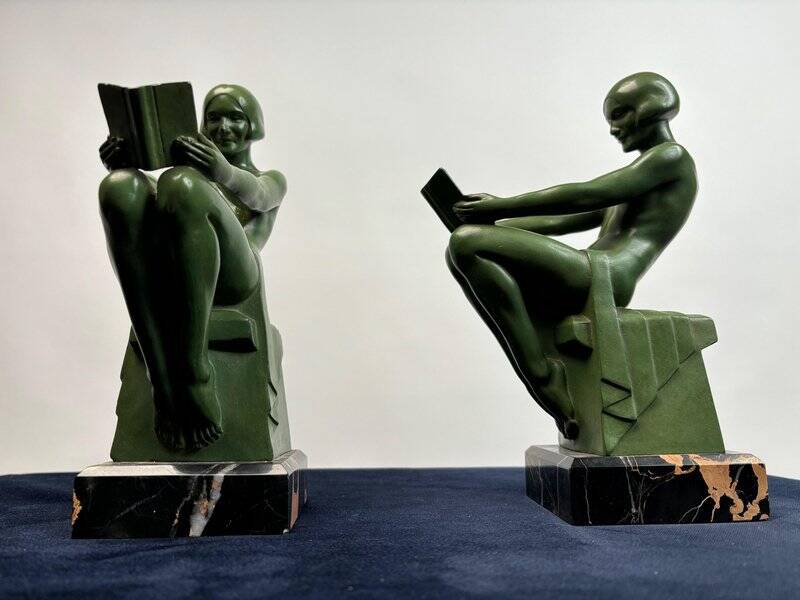 Art Deco Sculptural Bookends by Max Le Verrier, Paris, France, 1925, Set of 2