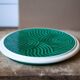 Sarreguemines emerald green trivet, green earthenware trivet, flat support, modernist