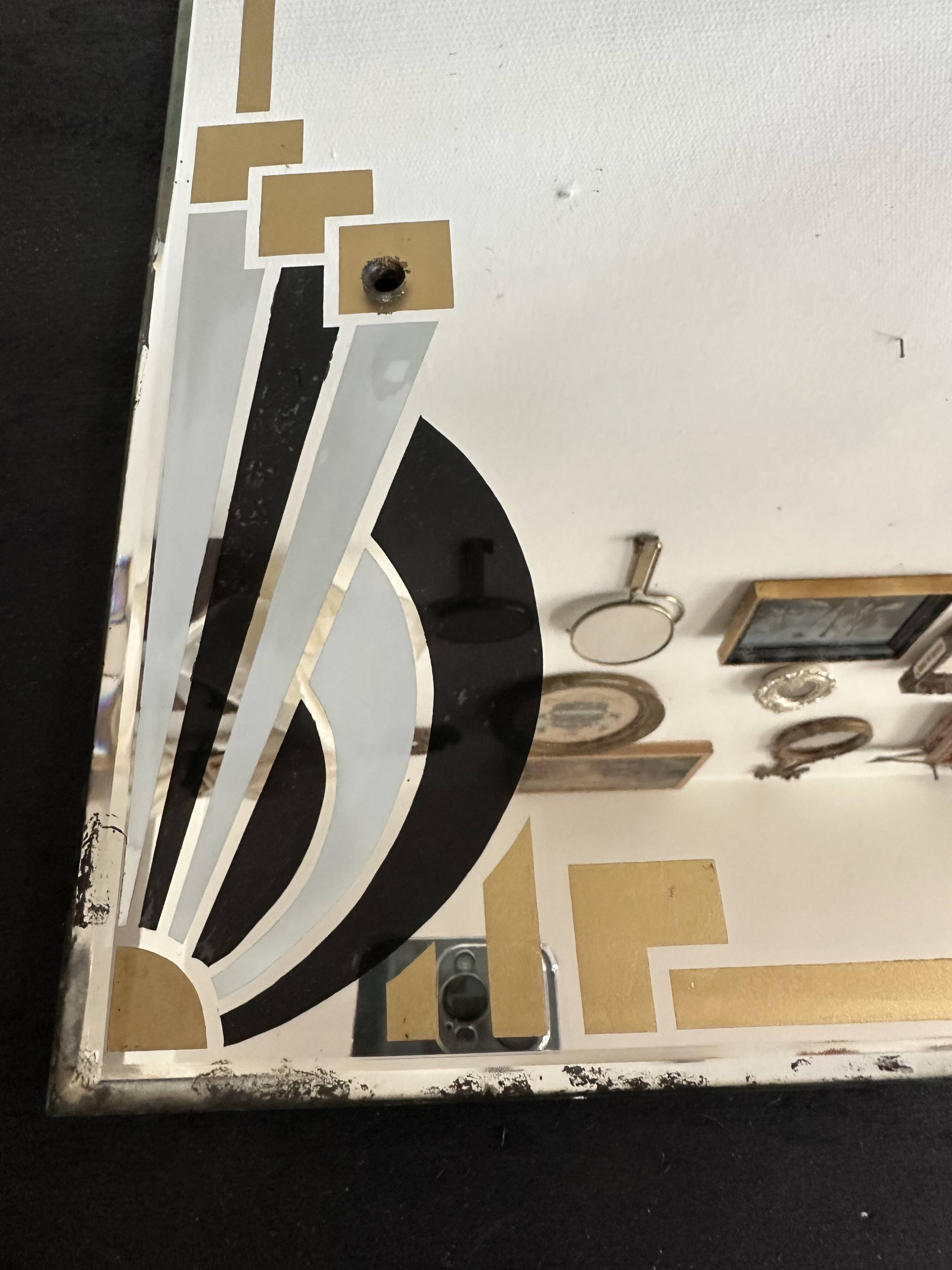 Hand-painted Art Deco beveled mirror - 1930