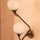 Pair of Italian sconces made of metal, opaline and brass