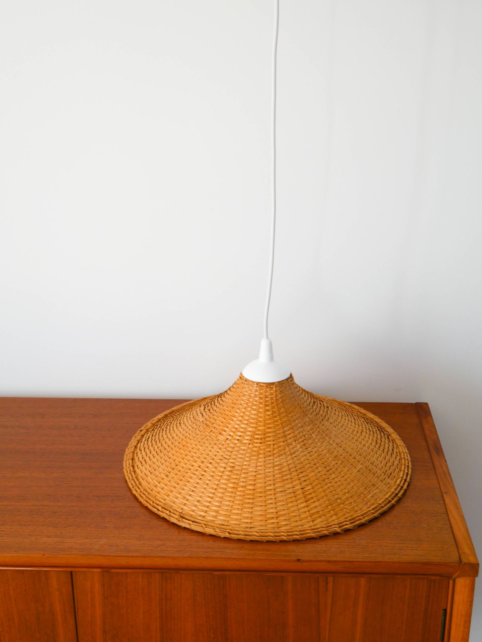 Rattan / beige woven wicker pendant light, 1970