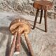 Vintage wooden tripod stools, set of 2, France 1960s