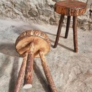 Vintage wooden tripod stools, set of 2, France 1960s