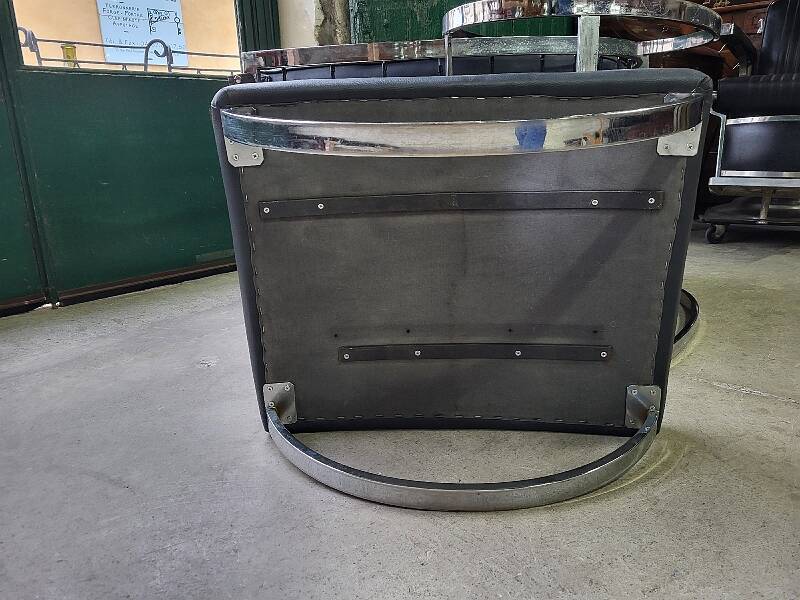 19th century rocking chair + footrest in skyl and chrome metal