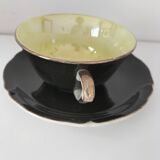 Large black, yellow iridescent and white Art Deco Saint-Amand cup.