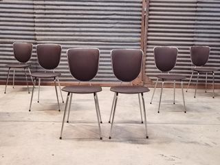 Set of 6 chairs in chrome and vinyl brand "le gal" 70