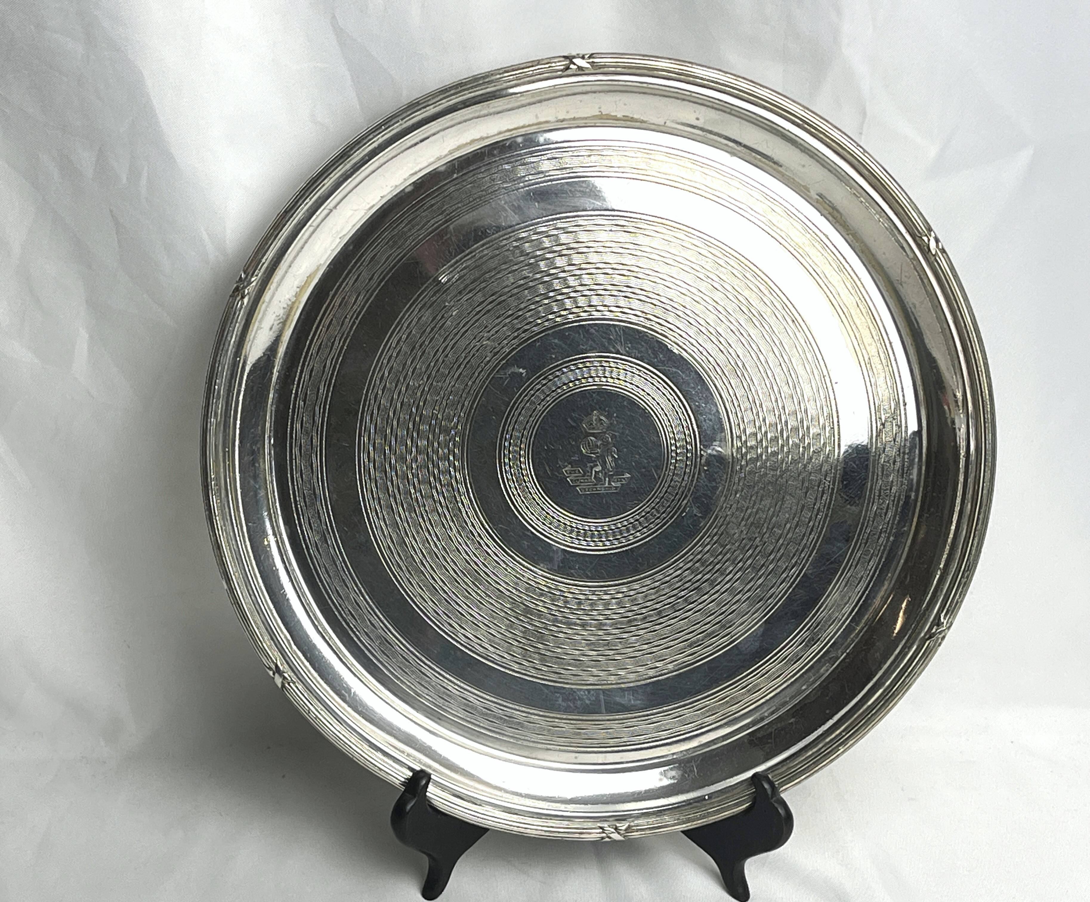 Antique silver-plated metal tray, Cunard Company, England, early 20th century