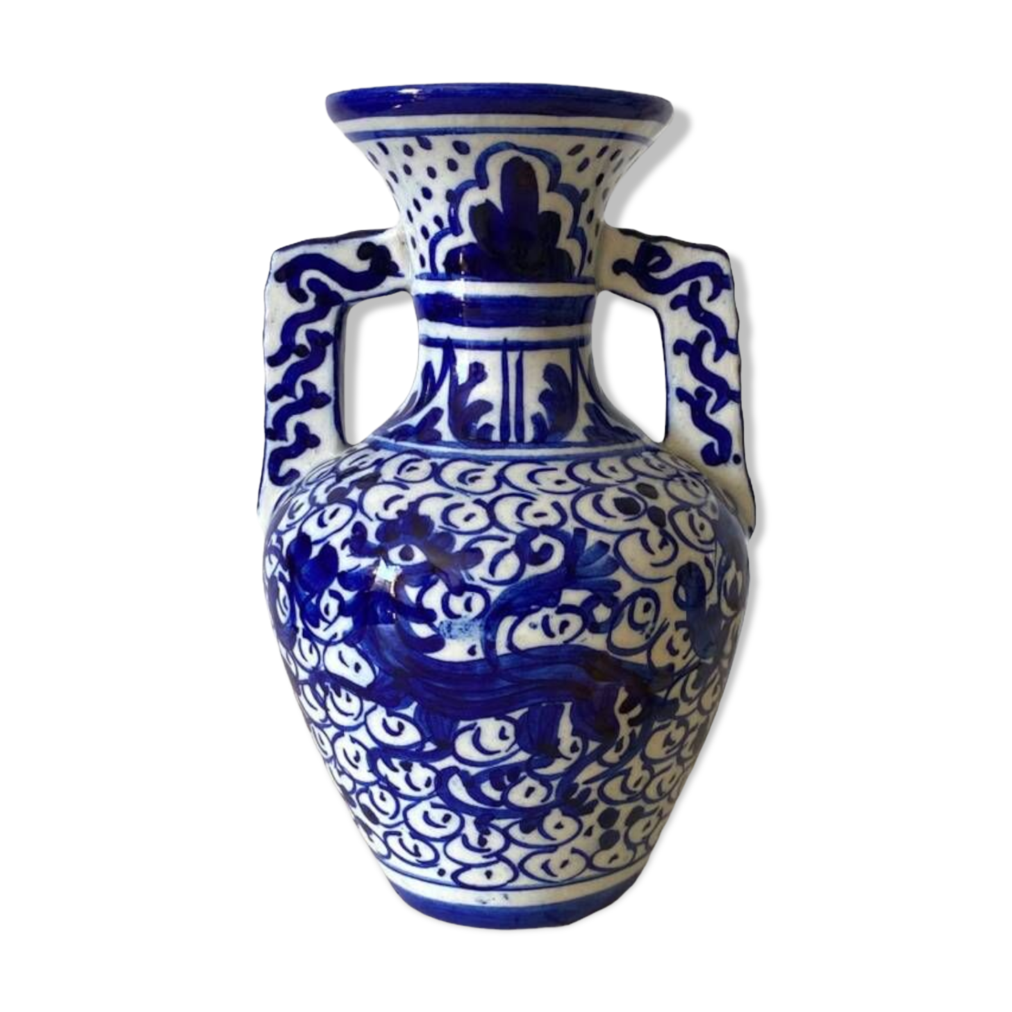 Small amphora vase in old hand-painted ceramic