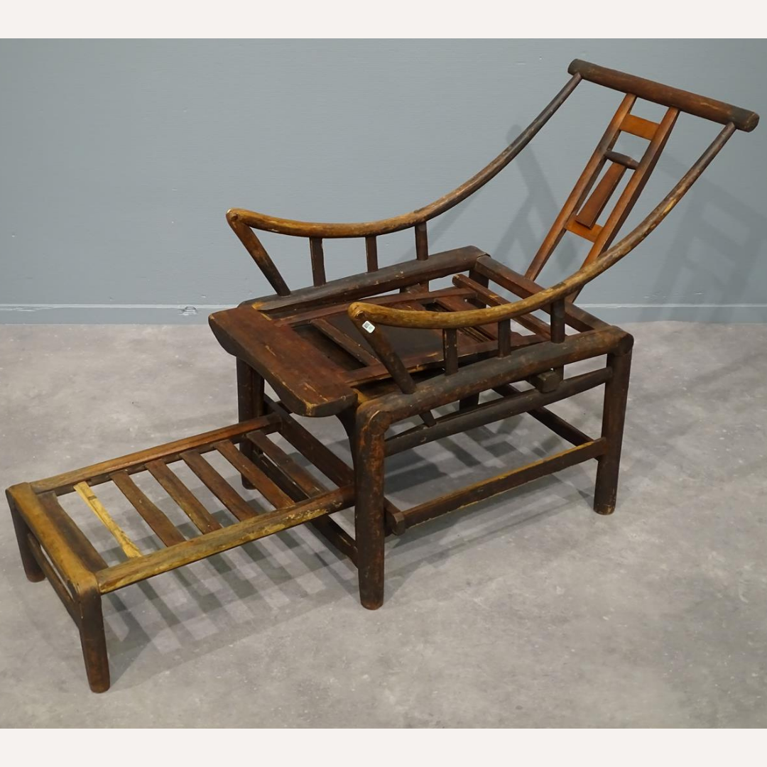 Original antique Chinese 19th century handcrafted bamboo lounge chair, ca 1860