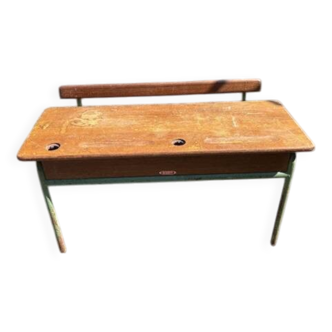 ancien bureau d'écolier / pupitre 2 places enfant / vintage