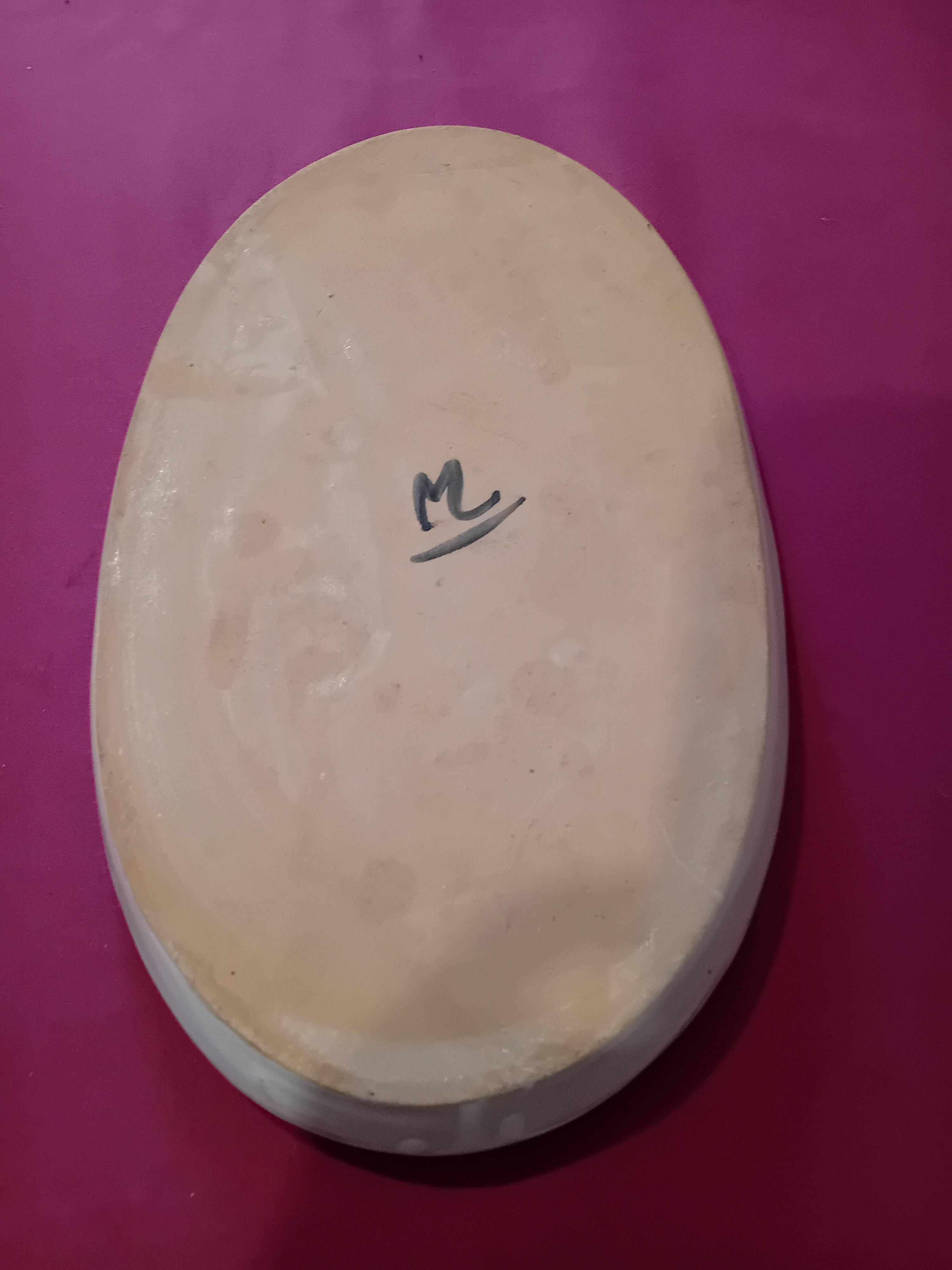 Antique provincial style asparagus drainer and dish signed M