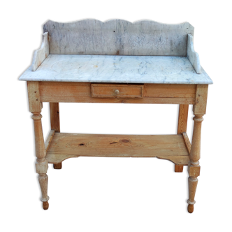 Meuble de toilette plateau marbre et piètement en pin