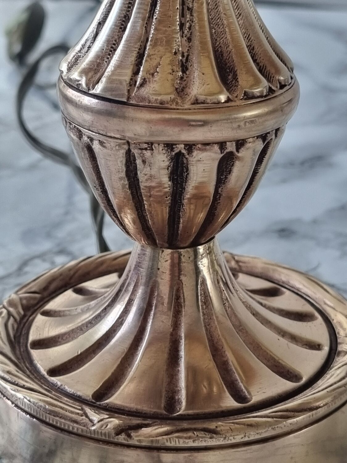 Brass lamp with vintage mother-of-pearl lampshade