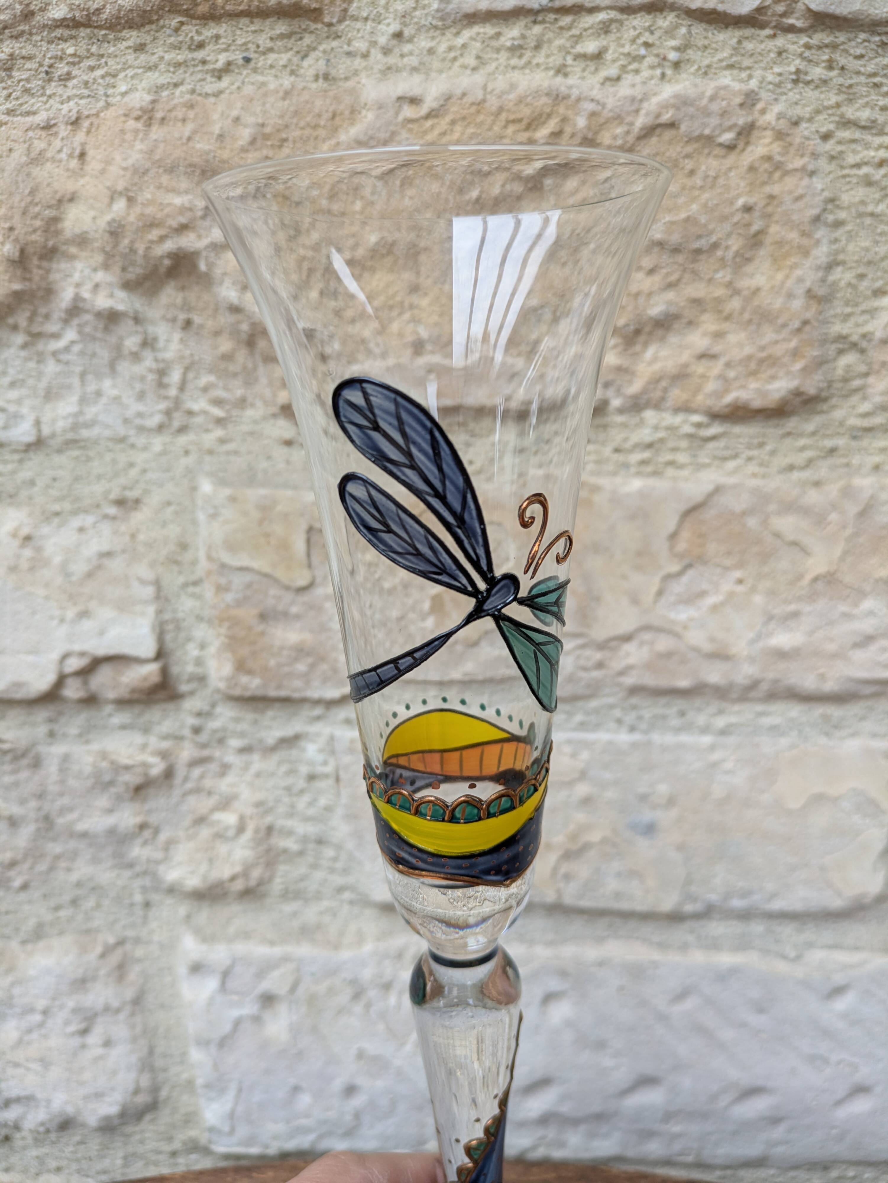 Champagne flute Paul Nagel collection Rêverie model Libellule hand-painted