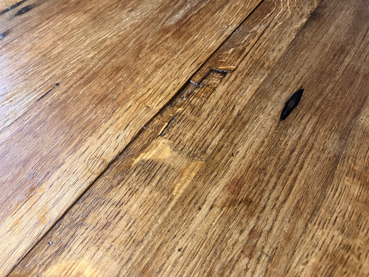 Brutalist oak coffee table thee legs