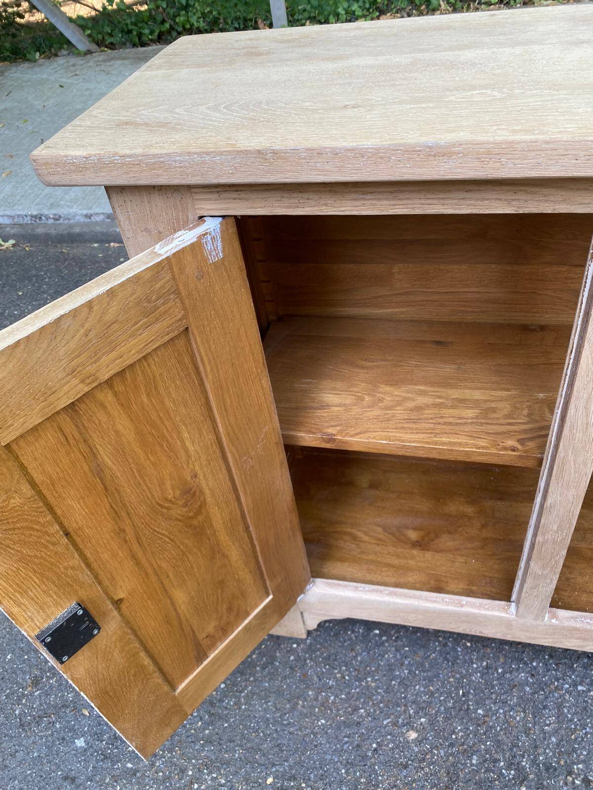 Vintage shallow Parisian sideboard renovated in solid oak 1950.