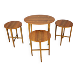 Restored Danish folding teak table with three nesting chairs by Poul Hundevad