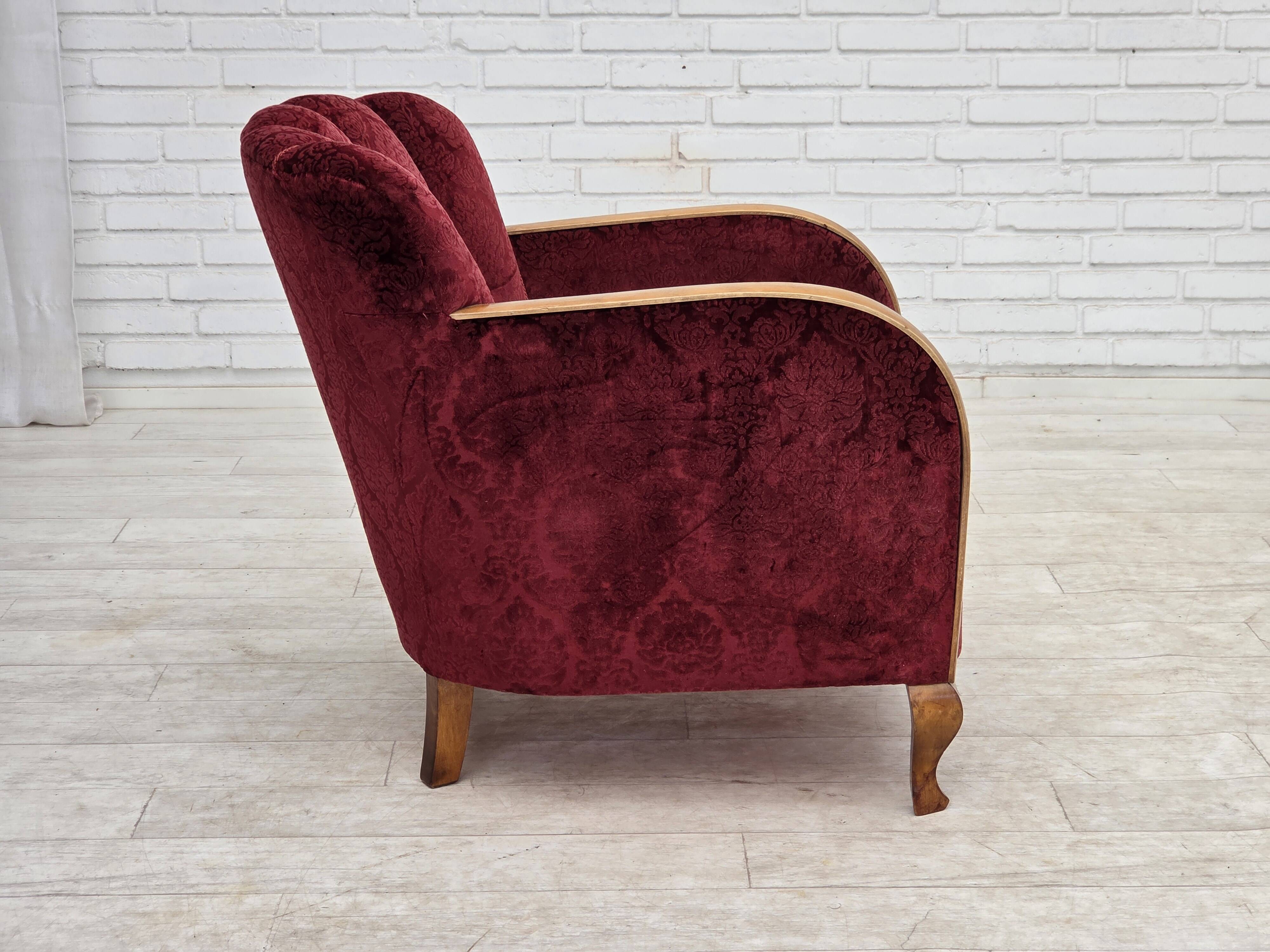 1960s, Danish armchair, cherry-red furniture velour.