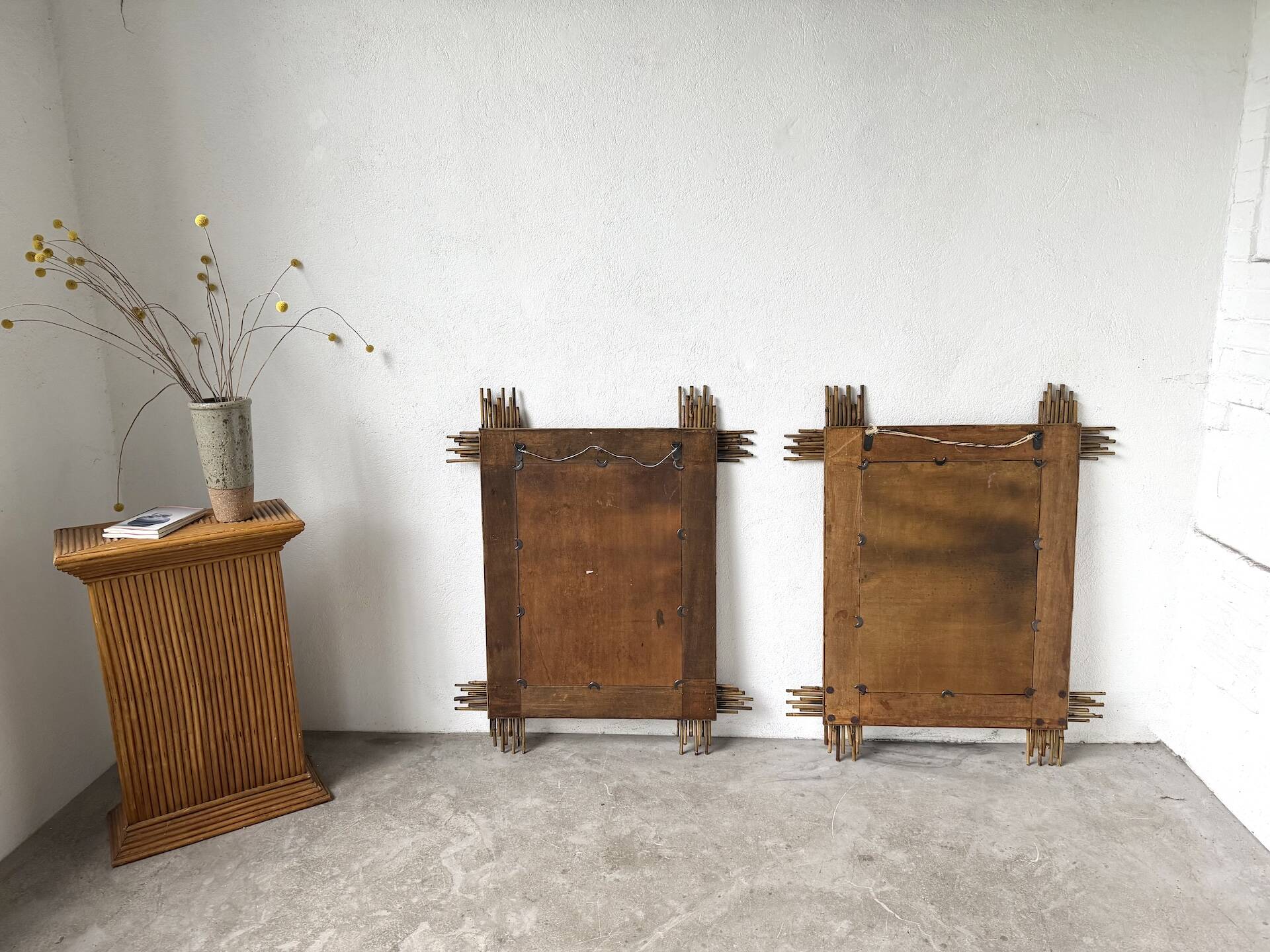 Pair of large vintage bamboo mirrors, 1970s