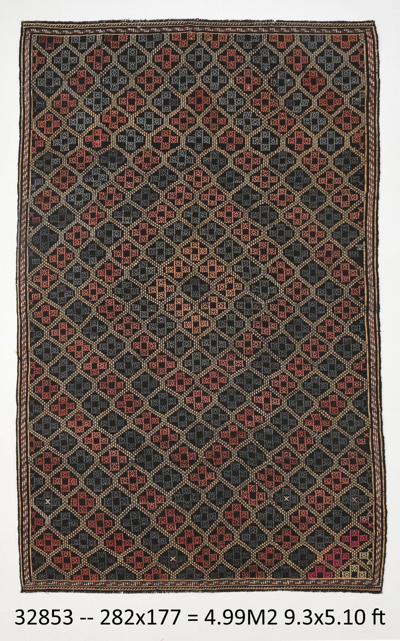 6x9 Green & Red Geometric Vintage Kilim Rug