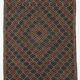 Tapis Kilim vintage à décor géométrique vert et rouge