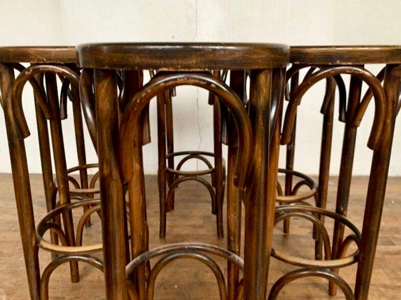 Series of 6 bar stools in curved wood