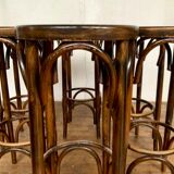 Série de 6 anciens tabourets de bar bistrot en bois courbé vintage