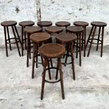 Set of 12 solid wood bar stools 1960 - 1970 vintage