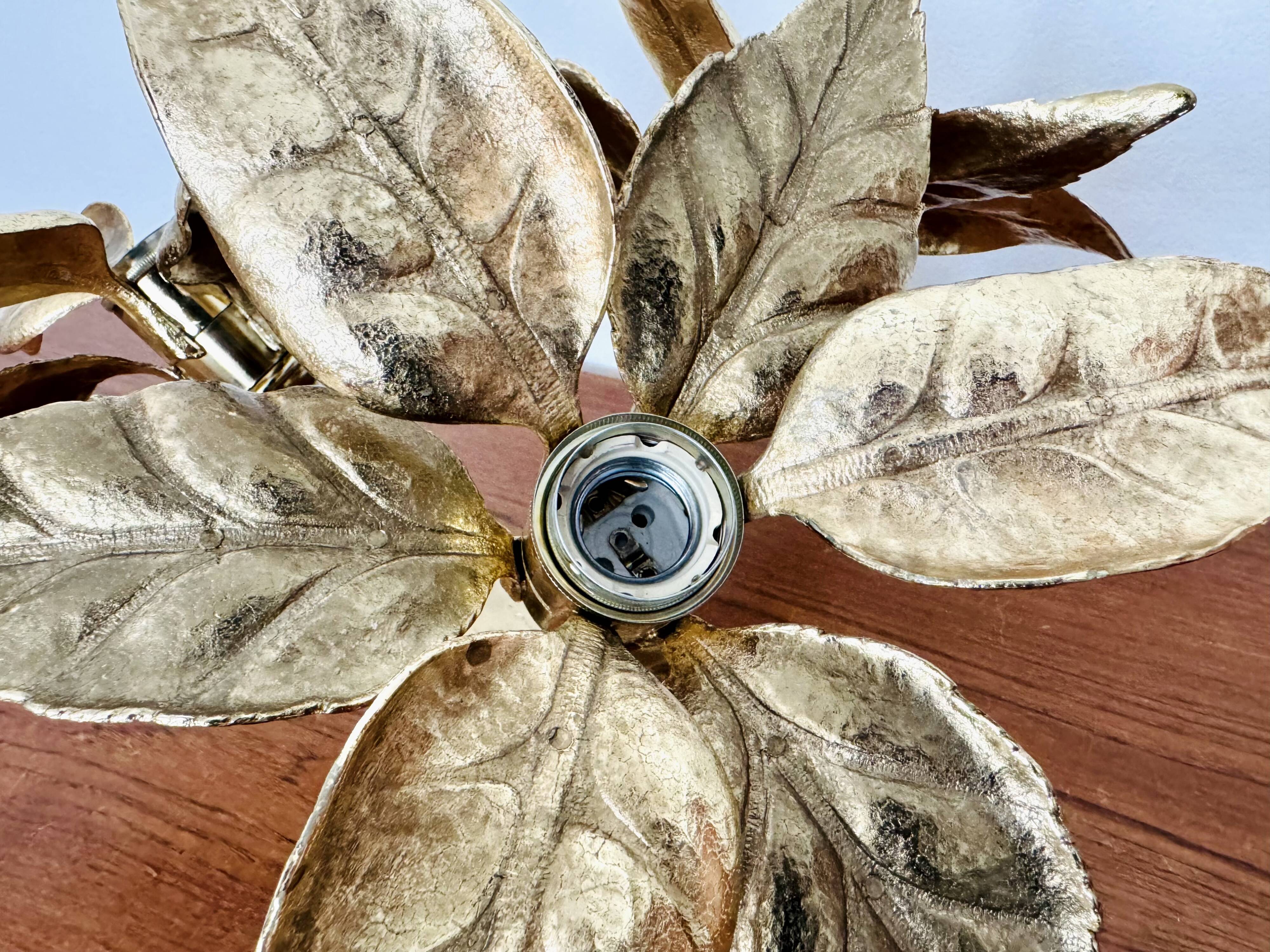 Large Floral Hollywood Regency Flush Lamp by Willy Daro for Massive