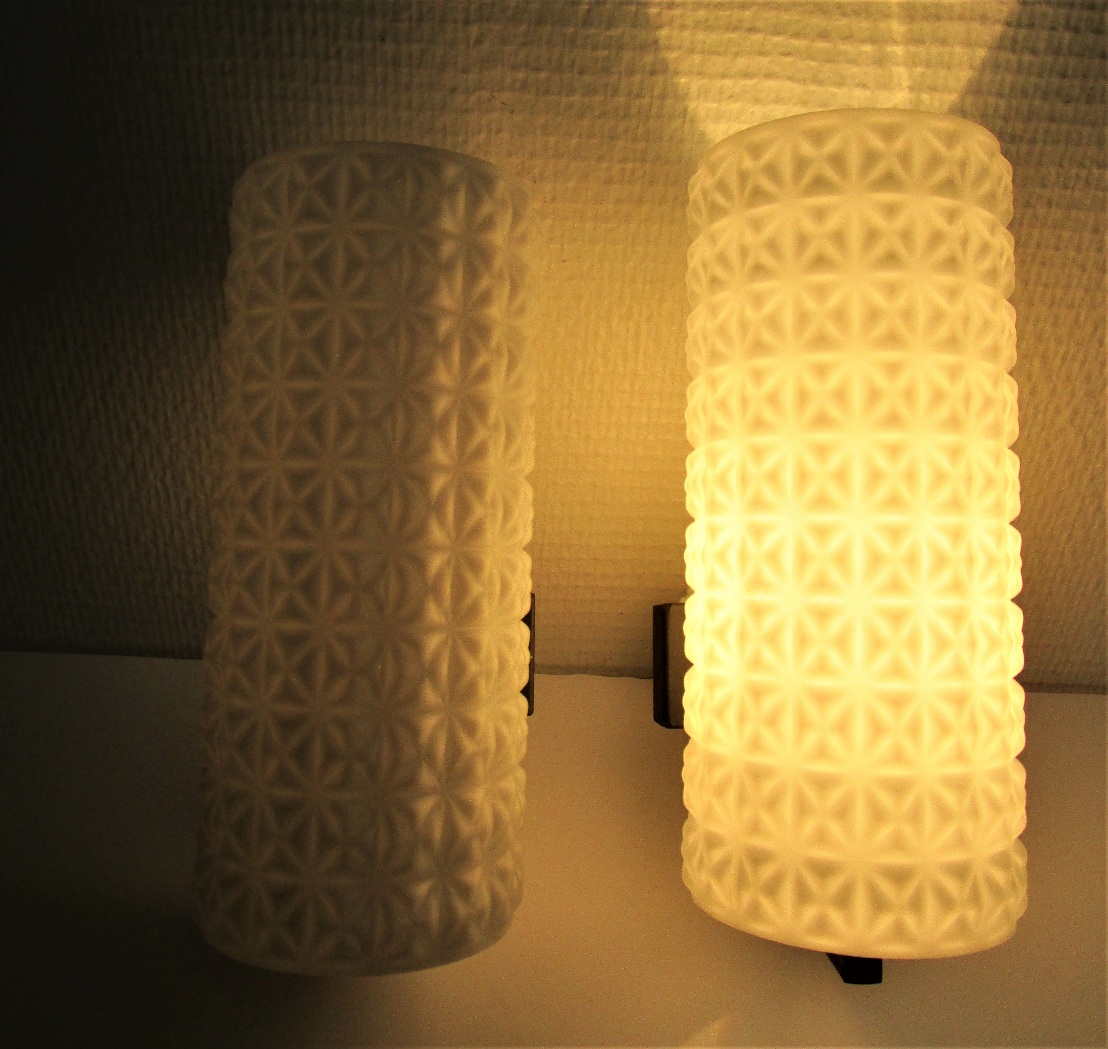 Pair of opaline wall lamps cylinder and metal years 50-60