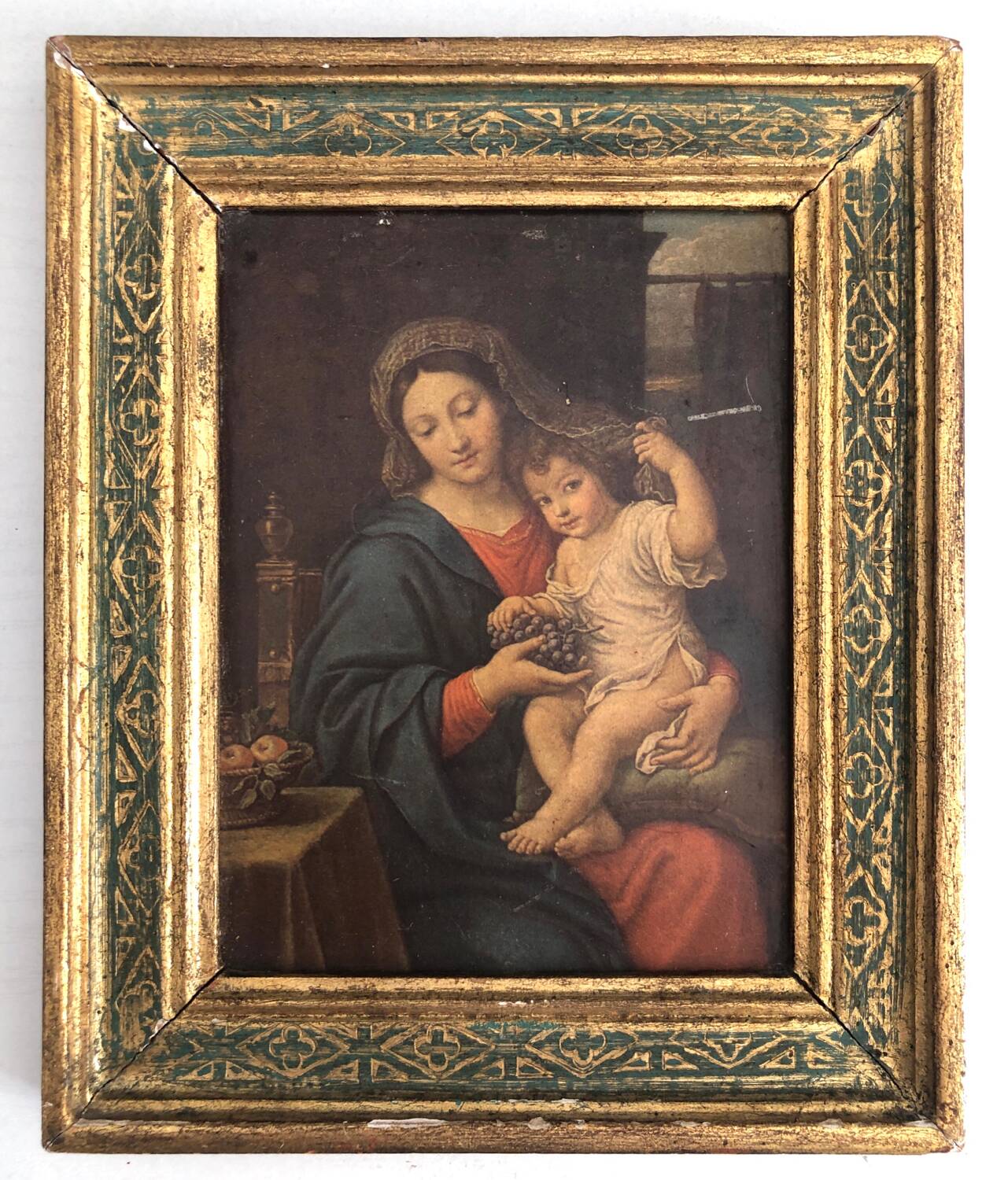 Icône Italienne Cadre Bois Doré Bleu