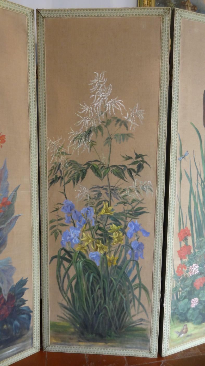 Four-leaf screen with floral decoration oil on canvas 2.40 x 1.69 m