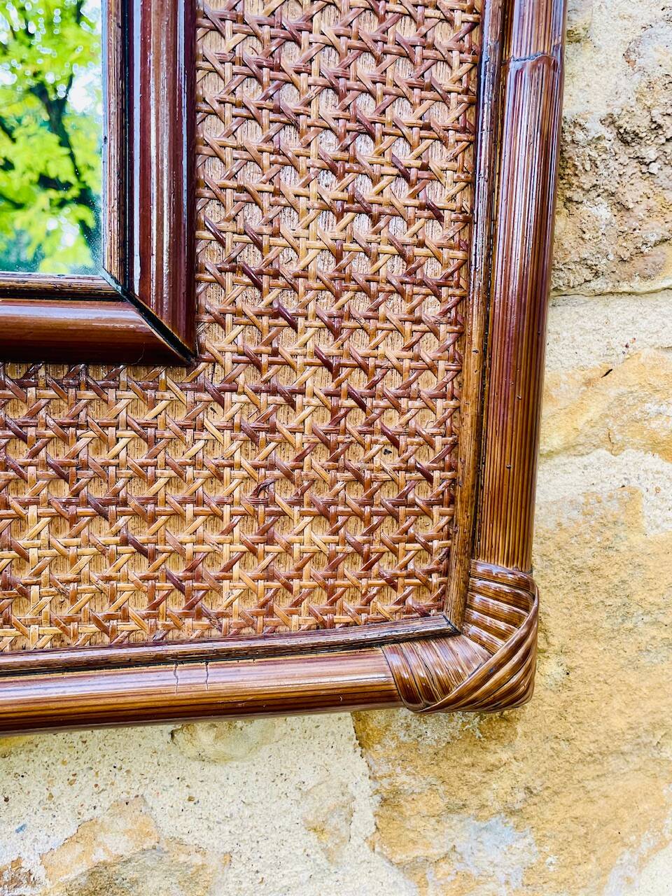 Vintage mirror, bamboo, caning and rattan, circa 1960s
