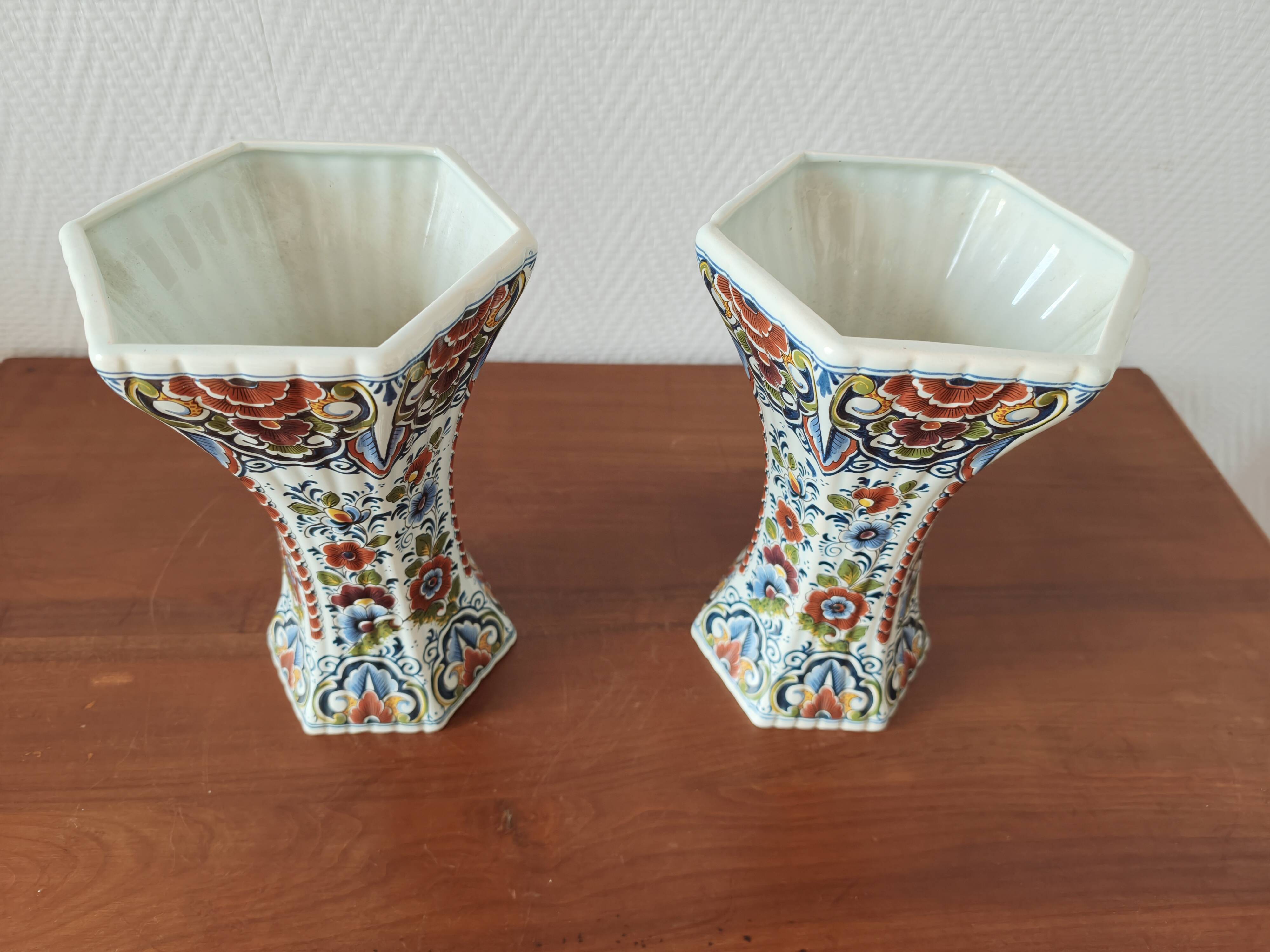 Pair of polychrome Delft earthenware vases, Holland, 1960s
