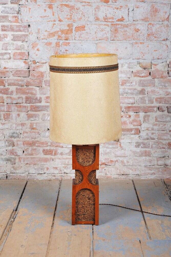 Art Deco Floor Lamp in Oak and Cork, Czech, 1920s