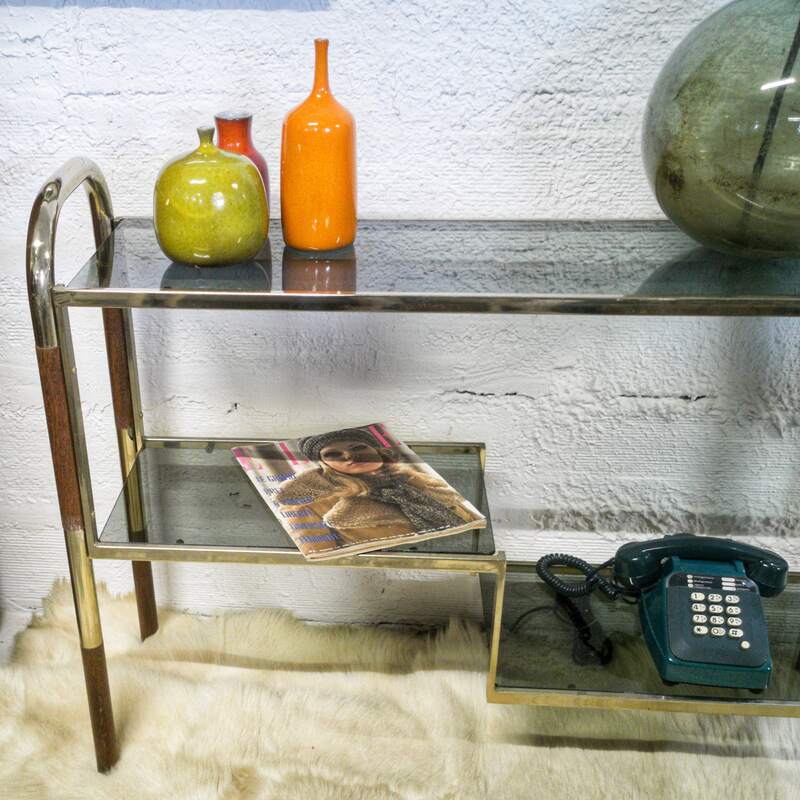 Console vintage en bois et métal doré