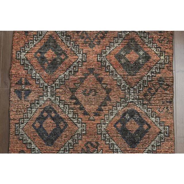 Vintage Turkish Oushak Handmade Wool Cotton Orange Runner Rug 107x290
