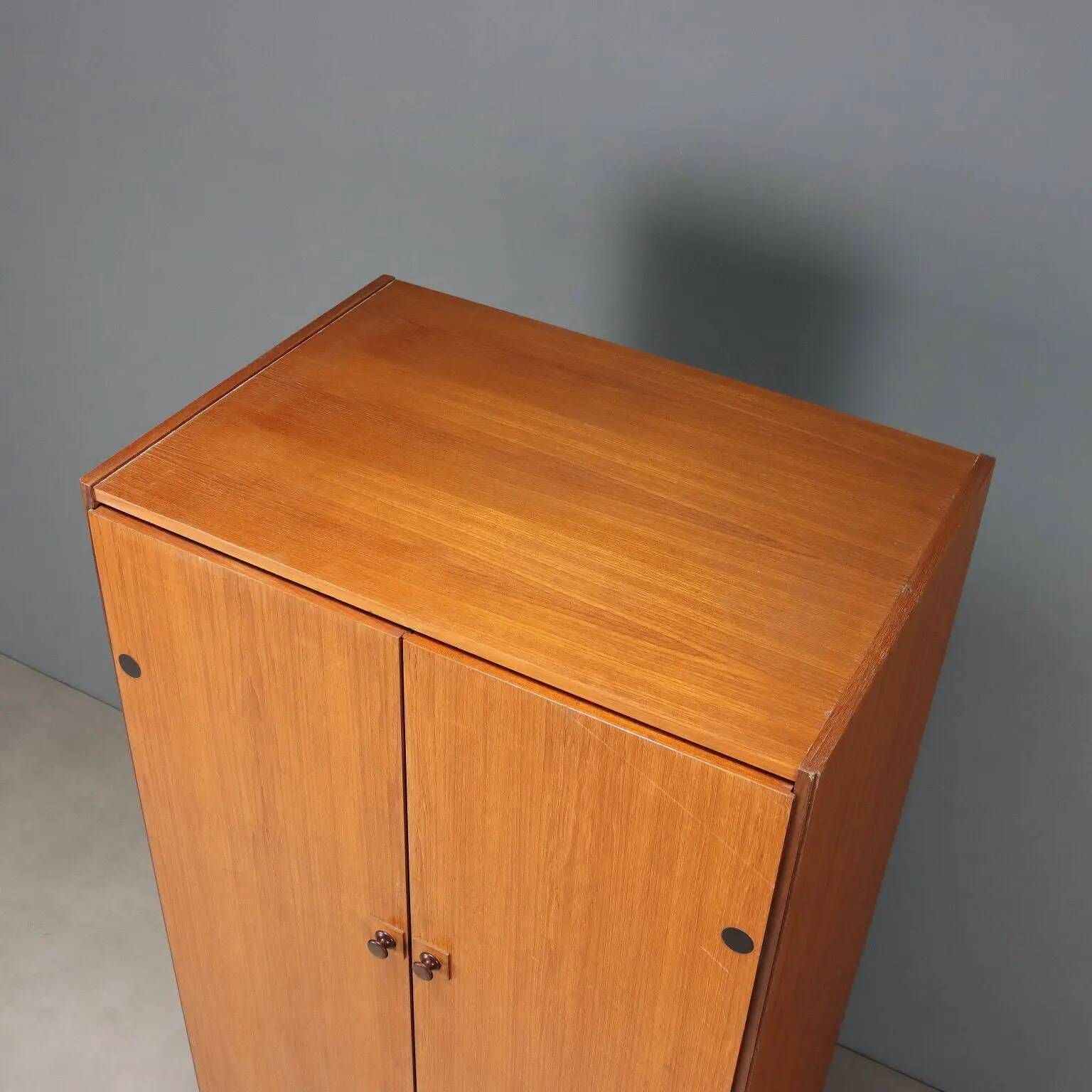 Vintage teak veneer wardrobe, designer, Italy, 1960s