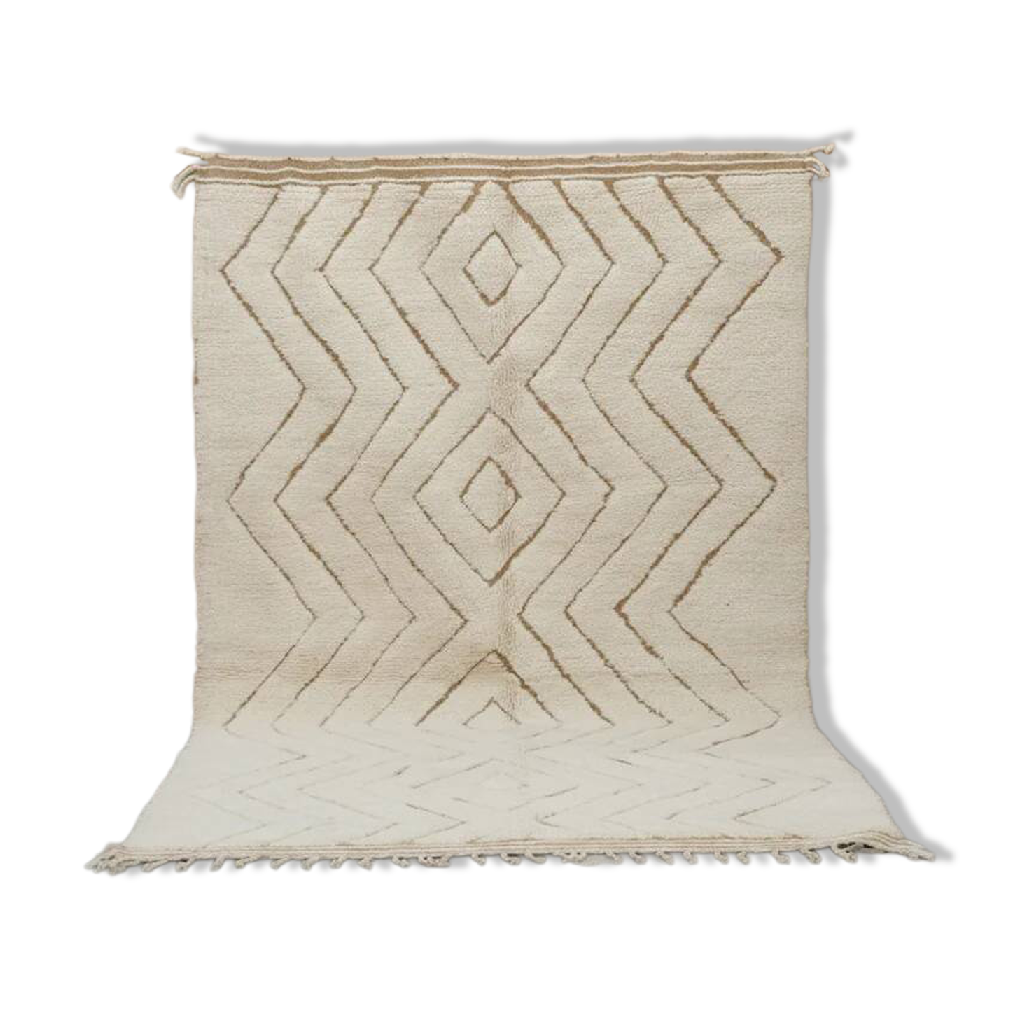 Large Beni Ouarain rug 325×200 – Handcrafted natural wool rug with soft diamond geometry, GO-946