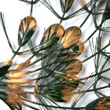 Wall decoration "peacock" metal patinated 1960