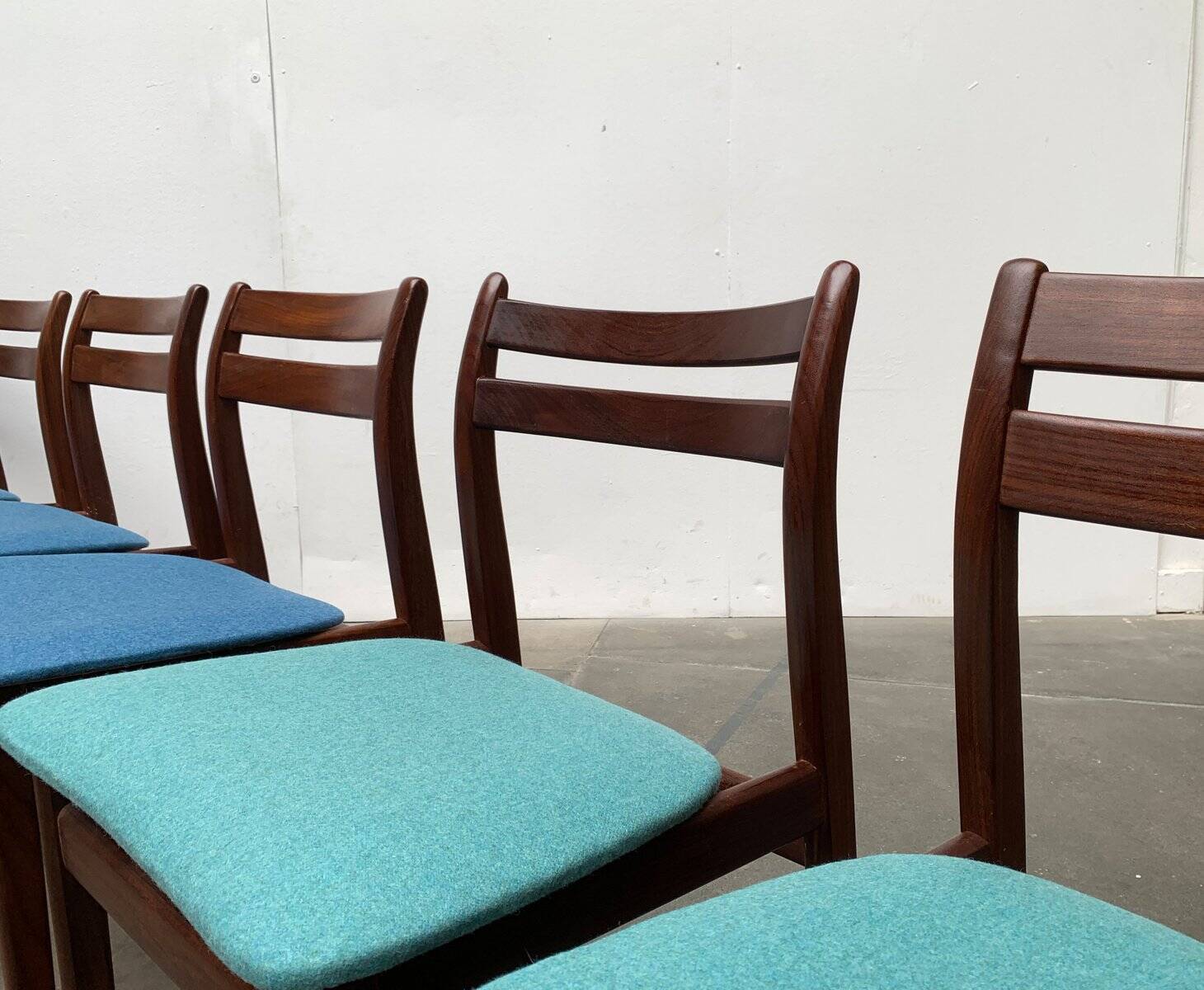 Mid-century walnut dining chairs, 1960s, set of 6.