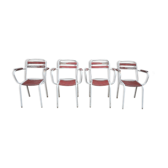 Set de 4 anciens fauteuils de jardin patine d'origine 1960
